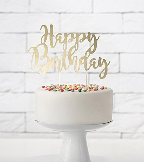 Tortenstecker aus Papier "Happy Birthday" - gold metallic