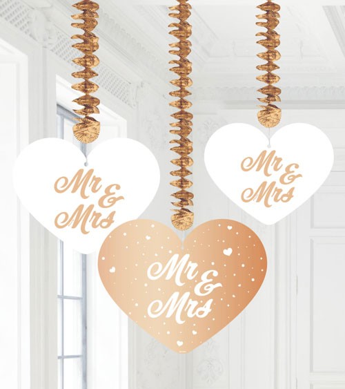 Spiralgirlanden "Mr & Mrs" - weiß/rosegold - 3 Stück