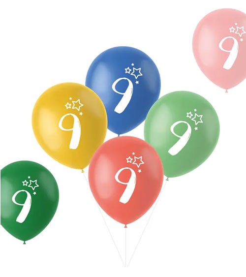 Luftballon-Set "9. Geburtstag" - Retro-Farbmix - 6-teilig