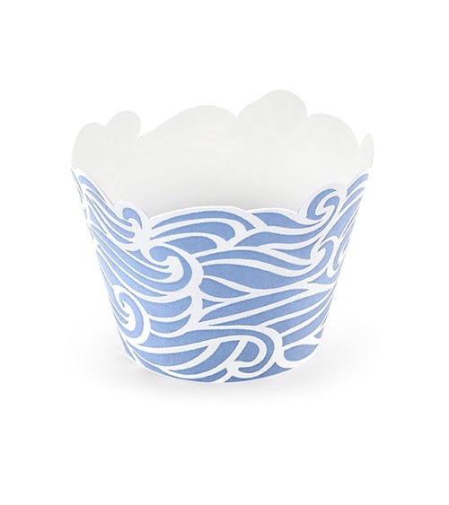 Cupcake-Wrapper "Wellen" - blau/weiß - 6 Stück