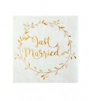 Just Married Cocktail-Servietten "Gold & White" - 20 Stück