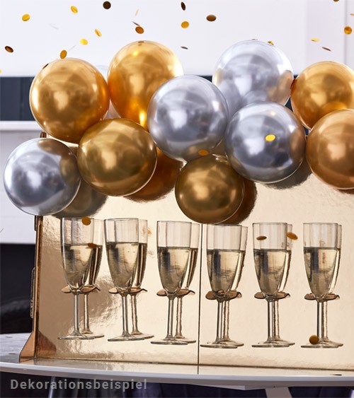 Sektglas-Halter für 6 Gläser - gold - mit Luftballons - 19-teilig