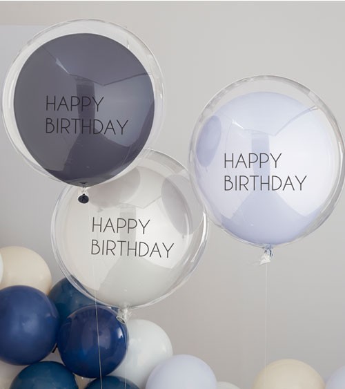 Ballon-Set "Happy Birthday" - doppellagig - blau - 3 Stück