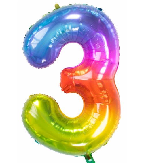 Zahl-Folienballon "3" - Yummy Gummy Rainbow - 86 cm