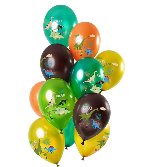 Metallic-Luftballon-Set "Dinos" - bunt - 12-teilig