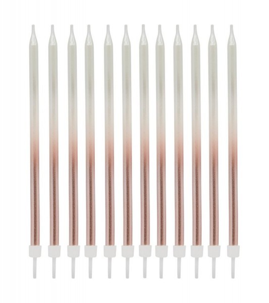 Lange Kuchenkerzen - ombre rosegold - 12 Stück