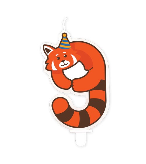 Geburtstagskerze Zahl 9 "Roter Panda" - 10 cm