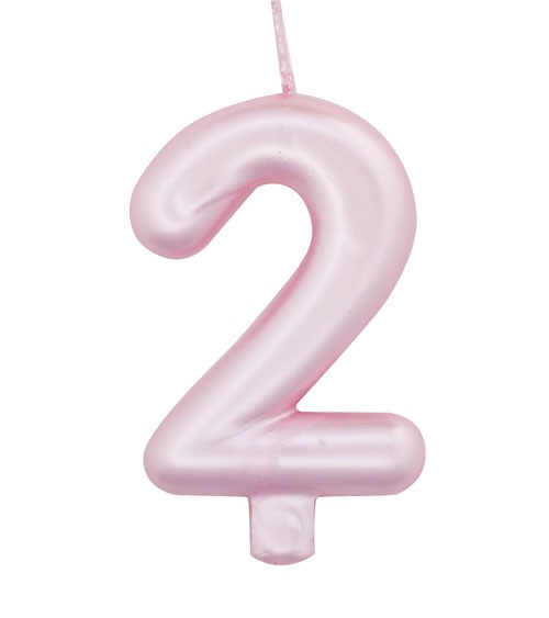 Geburtstagskerze Zahl "2" - perlmutt rosa