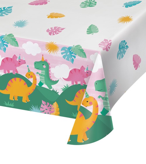 Tischdecke aus Papier "Lustige Dinos" - Farbmix Pastell - 137 x 259 cm