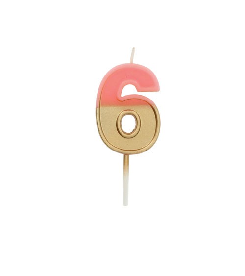 Geburtstagskerze Zahl "6" - Retro - rosa, gold