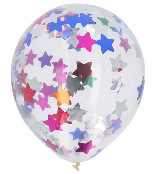 Konfetti-Ballons mit Metallic-Sternen - bunt - 4 Stück