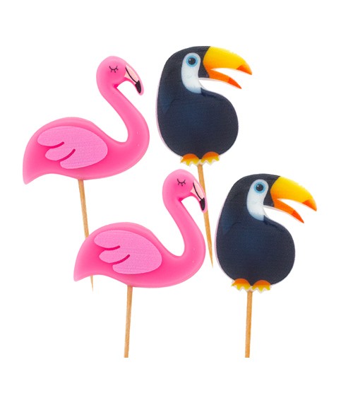 Kuchenkerzen-Set - Flamingo & Tukan - 4-teilig