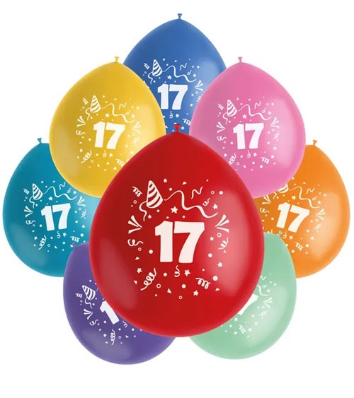 Luftballon-Set "Party - 17 Jahre" - Farbmix - 8-teilig