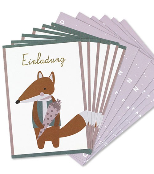 Einladungskarten mit Umschlägen "Fuchs mit Schultüte" - 12-teilig