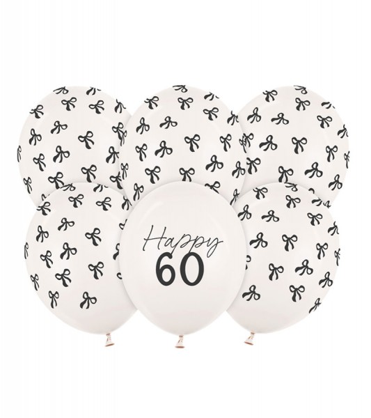 Luftballons mit Schleifen "Happy 60" - off-white - 6 Stück