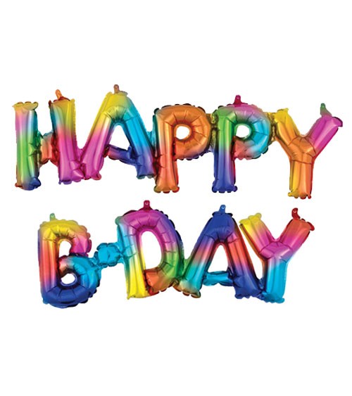 Schriftzug-Folienballon "Happy B-Day" - bunt - 142 x 25 cm