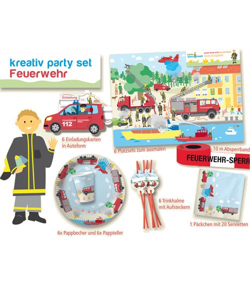 Kreativ-Partyset "Feuerwehreinsatz" für 6 Personen