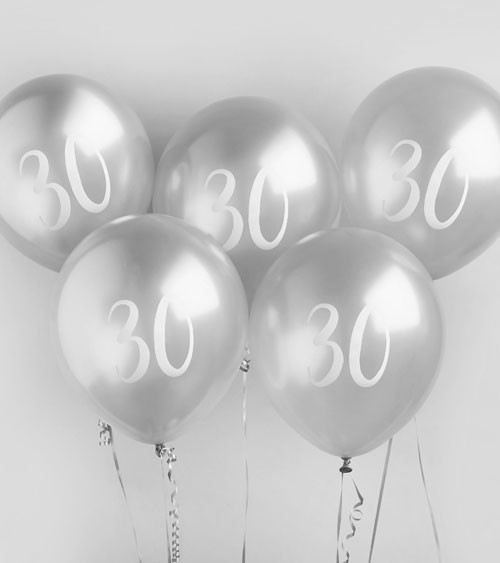 Metallic-Luftballons "30" - silber - 5 Stück