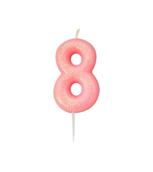 Geburtstagskerze mit Glitter "8" - rosa