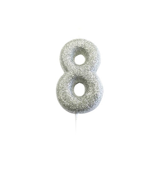 Geburtstagskerze mit Glitter "8" - silber