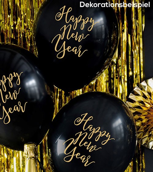 Luftballons "Happy New Year" - schwarz/gold - 30 cm - 6 Stück