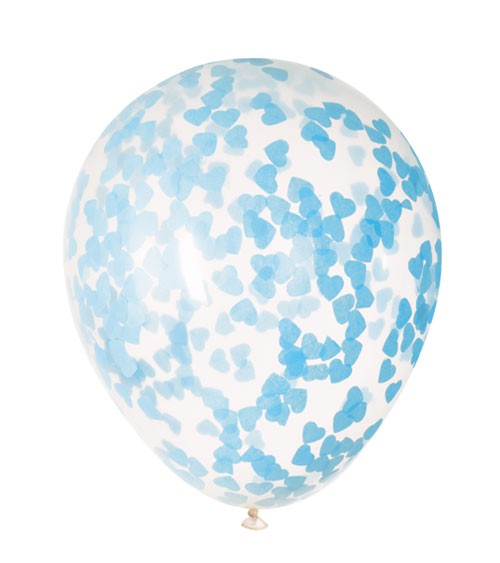 Transparente Ballons mit hellblauem Herz-Konfetti - 5 Stück