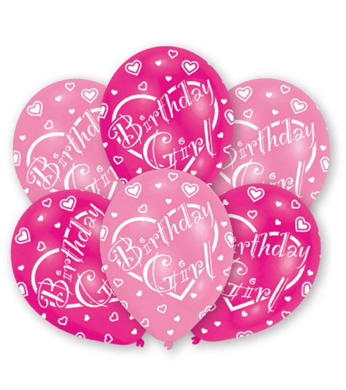 Luftballon-Set "Birthday Girl" - rosa/pink - 6 Stück