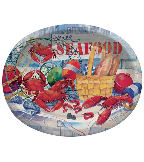 Große ovale Pappteller "Seafood" - 8 Stück