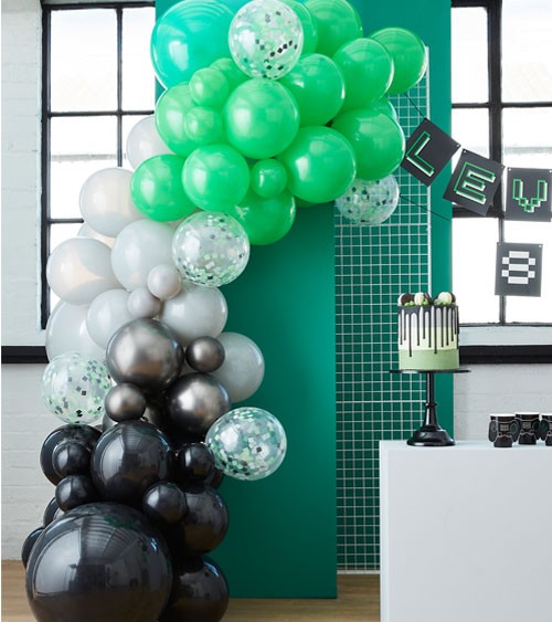 Ballongirlande - schwarz, grün, grau - 70-teilig