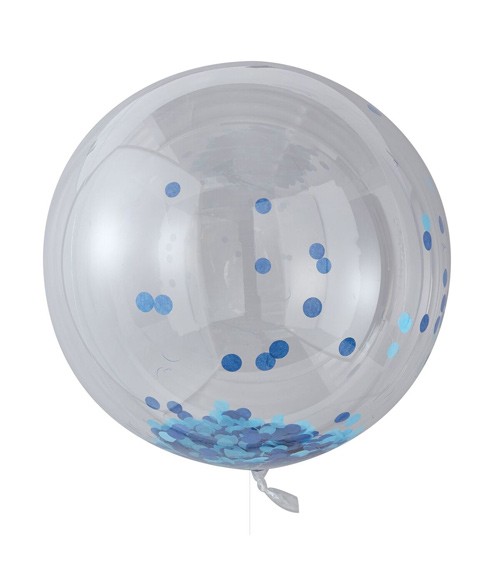 Transparente Kugelballons mit blauem Konfetti - 3 Stück