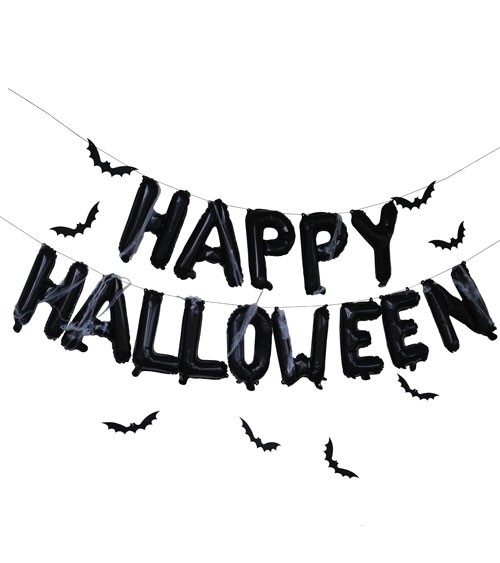 Happy Halloween Folienballon-Set mit Fledermäusen & Spinnweben