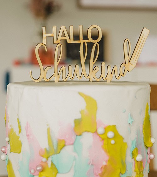 Cake-Topper "Hallo Schulkind" aus Holz