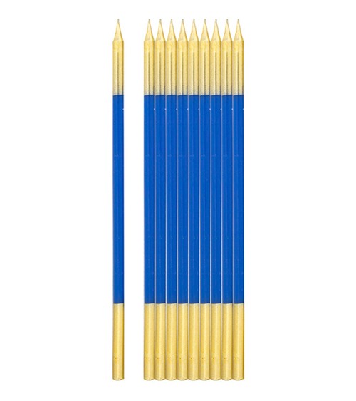 Lange Kuchenkerzen - gold & blau - 16 cm - 10 Stück