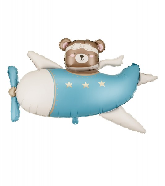 Supershape-Folienballon "Flugzeug mit Bär" - blau - 111 x 81 cm