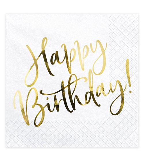 Servietten "Happy Birthday!" - weiß & metallic gold - 20 Stück