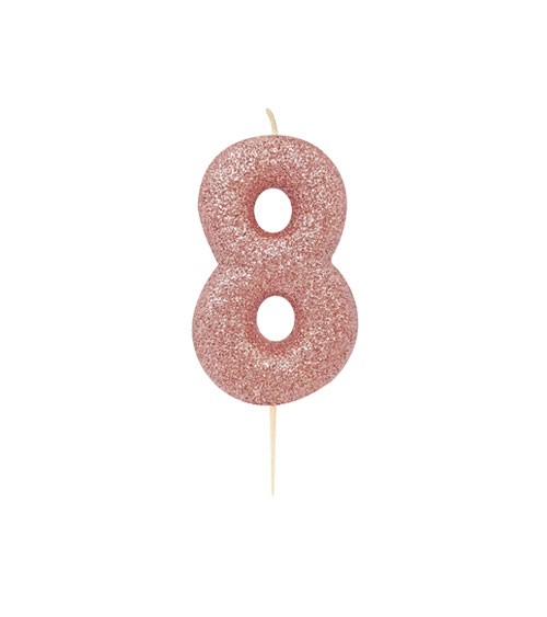 Geburtstagskerze mit Glitter "8" - rosegold