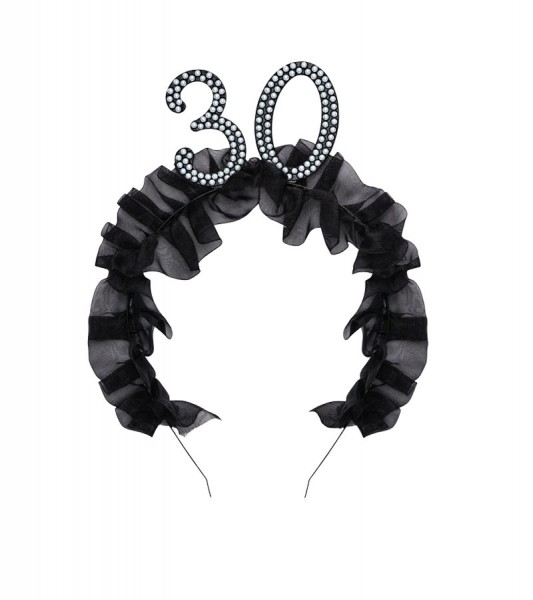 Haarreif mit Rüschen und Perlen "30" - schwarz