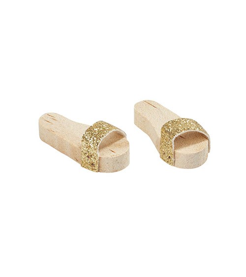 Mini Sandalen aus Holz mit goldenem Glitzer - 2,5 x 1 cm - 1 Paar