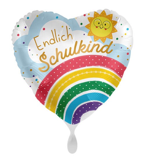 Herz-Folienballon mit Regenbogen "Endlich Schulkind"