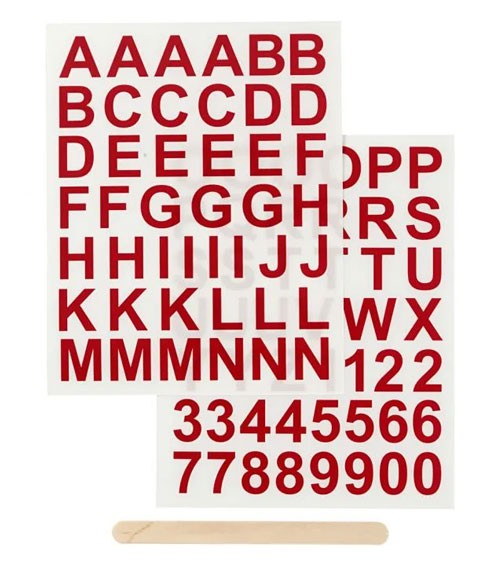 Rub-on Sticker "Buchstaben & Zahlen" - rot - 2 Bögen