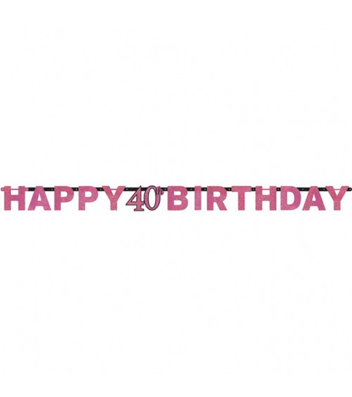 Happy Birthday-Girlande "Sparkling Pink" - 40. Geburtstag
