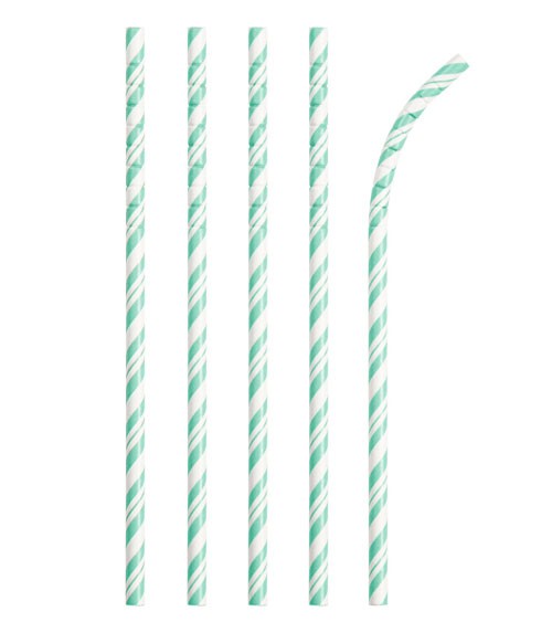 Flexible Papierstrohhalme mit Streifen - mint - 24 Stück