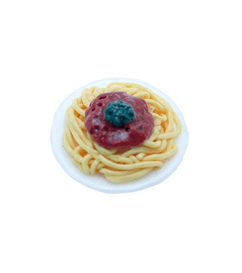 Miniatur Spaghetti mit Tomatensauce auf Teller - 2,7 cm