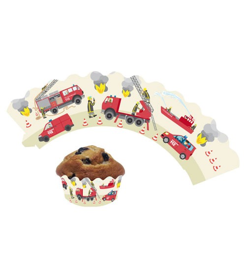 Cupcake-Wrapper "Feuerwehreinsatz" - 12 Stück