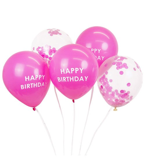 Luftballon-Set "Happy Birthday" - pink - 5-teilig