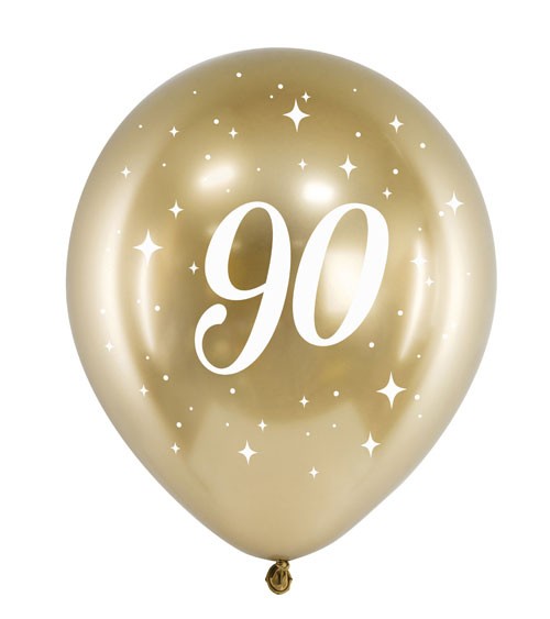 Luftballons "90" - Glossy Gold - 30 cm - 6 Stück