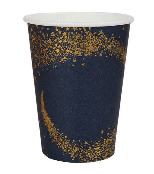 Pappbecher mit goldenen Sternen - dunkelblau - 10 Stück