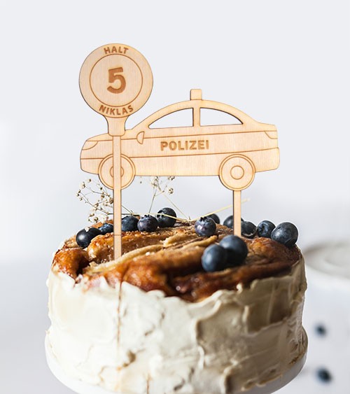 Dein Cake-Topper "Polizei" aus Holz - Wunschtext
