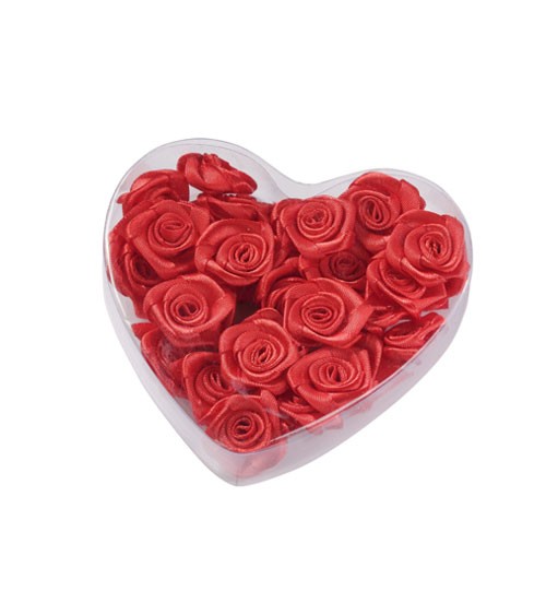 Satin-Rosen zum Streuen in Herzbox - rot - 2 cm - 30 Stück