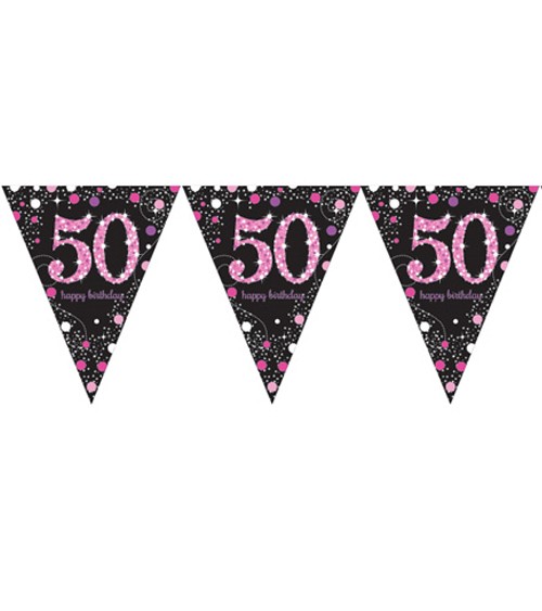 Wimpelgirlande "Sparkling Pink" - 50. Geburtstag - 4 m